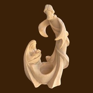 Vintage Sandstone Christmas Nativity Mary Joseph Jesus Tea Light Candle Holder